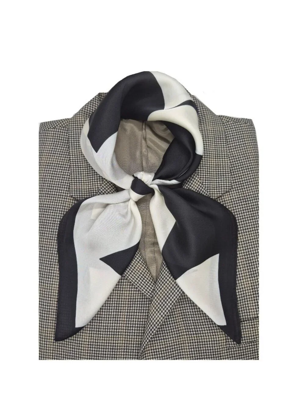 Luxury Silk Feel Scarf Black White Modern Abstract Geometric Square Wrap Bandana
